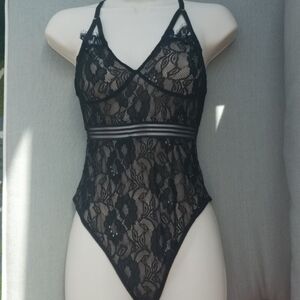 Shinestar‎ black lace bodysuit shaper S